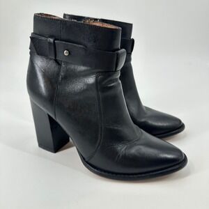 Madewell Leather Sammie Block Heel Ankle Boots 6.5 Black Zip Up Buckle‎ Detail